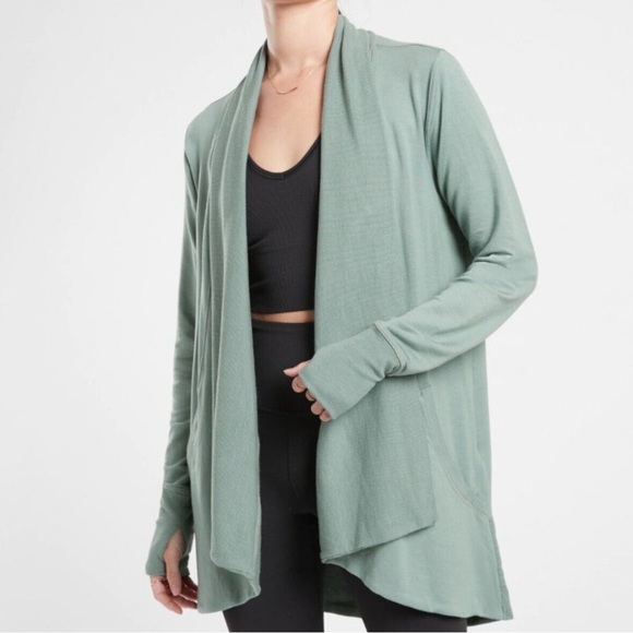 Athleta Sweaters - Athleta Nirvana Pranayama Minimalistic Mint Green Wrap Tencel Modal Cardigan